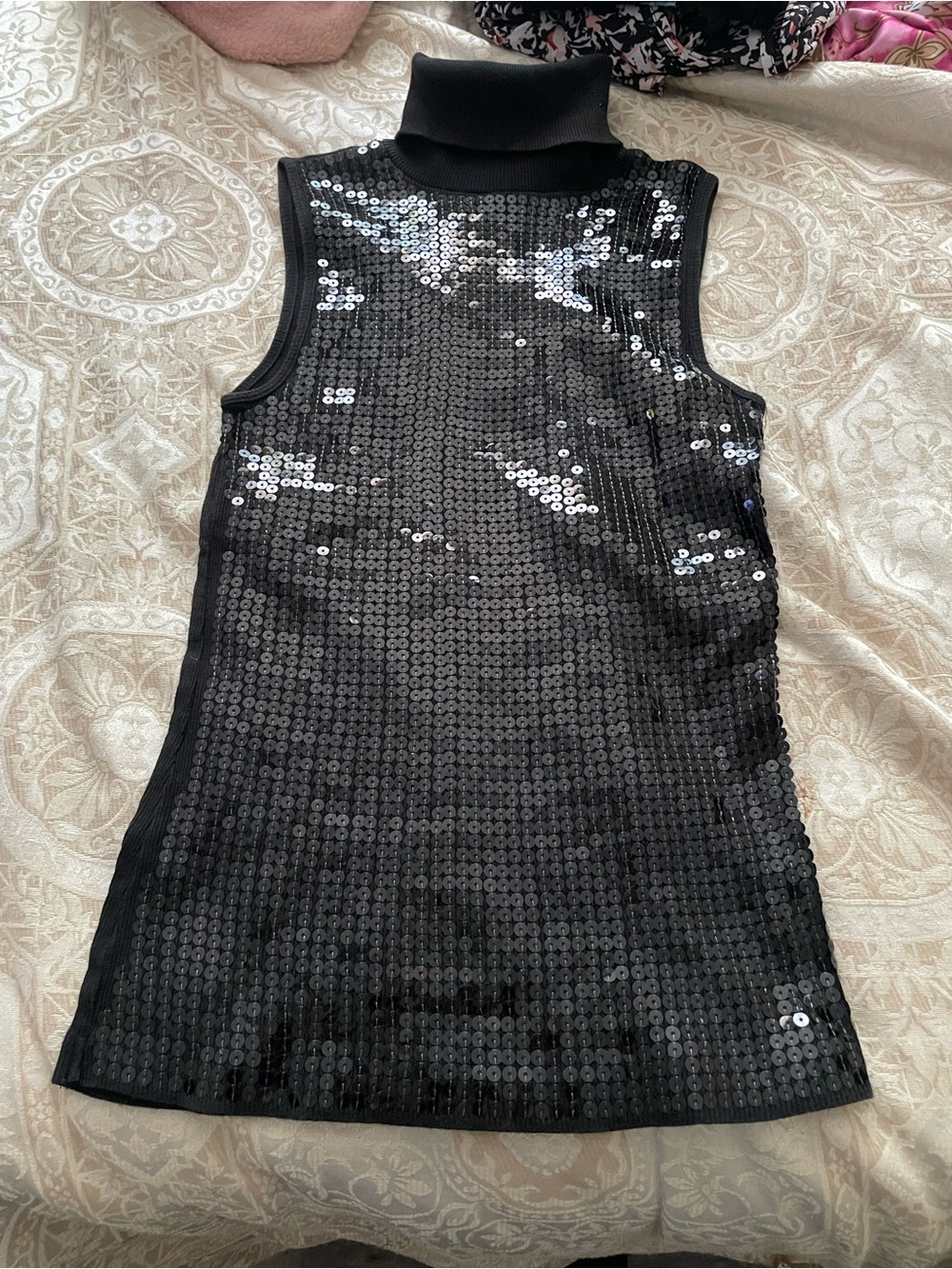 Say What? Black Sleeveless Sequin Turtleneck Tunic